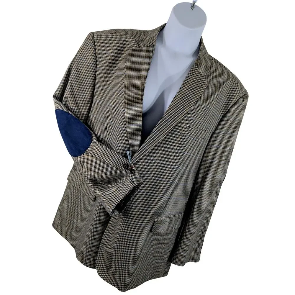 NWOT! AFAZZY! GORGEOUS BLACK, CREAM, GOLDEN TAN, BLUE MICROPLAID JACKET! 54R